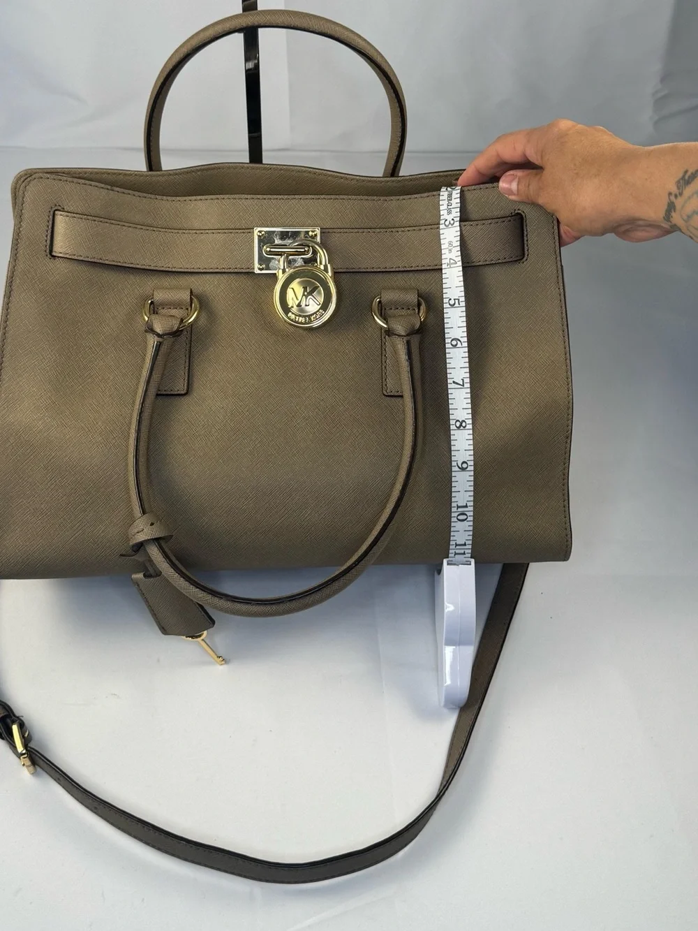 Michael Kors Taupe Leather Satchel with Gold Hardware